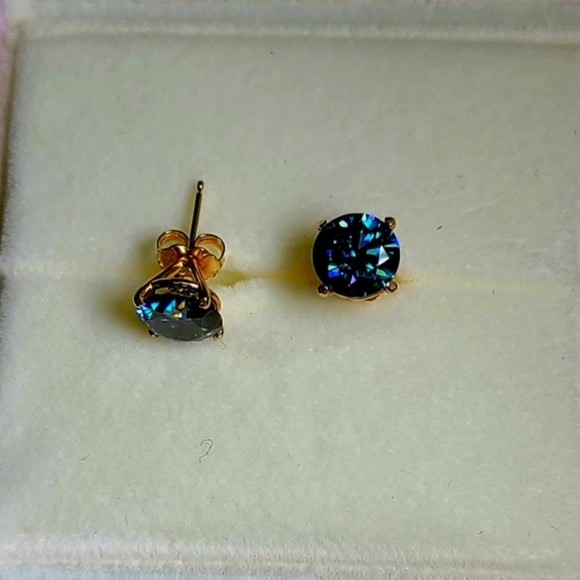 Solid 14k gold 2ct royal blue moissanite earrings - Picture 10 of 10